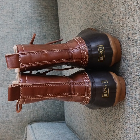 Espirit youth duck boots lace up ankle rubber faux fur brown tan size 1 M - Picture 4 of 10